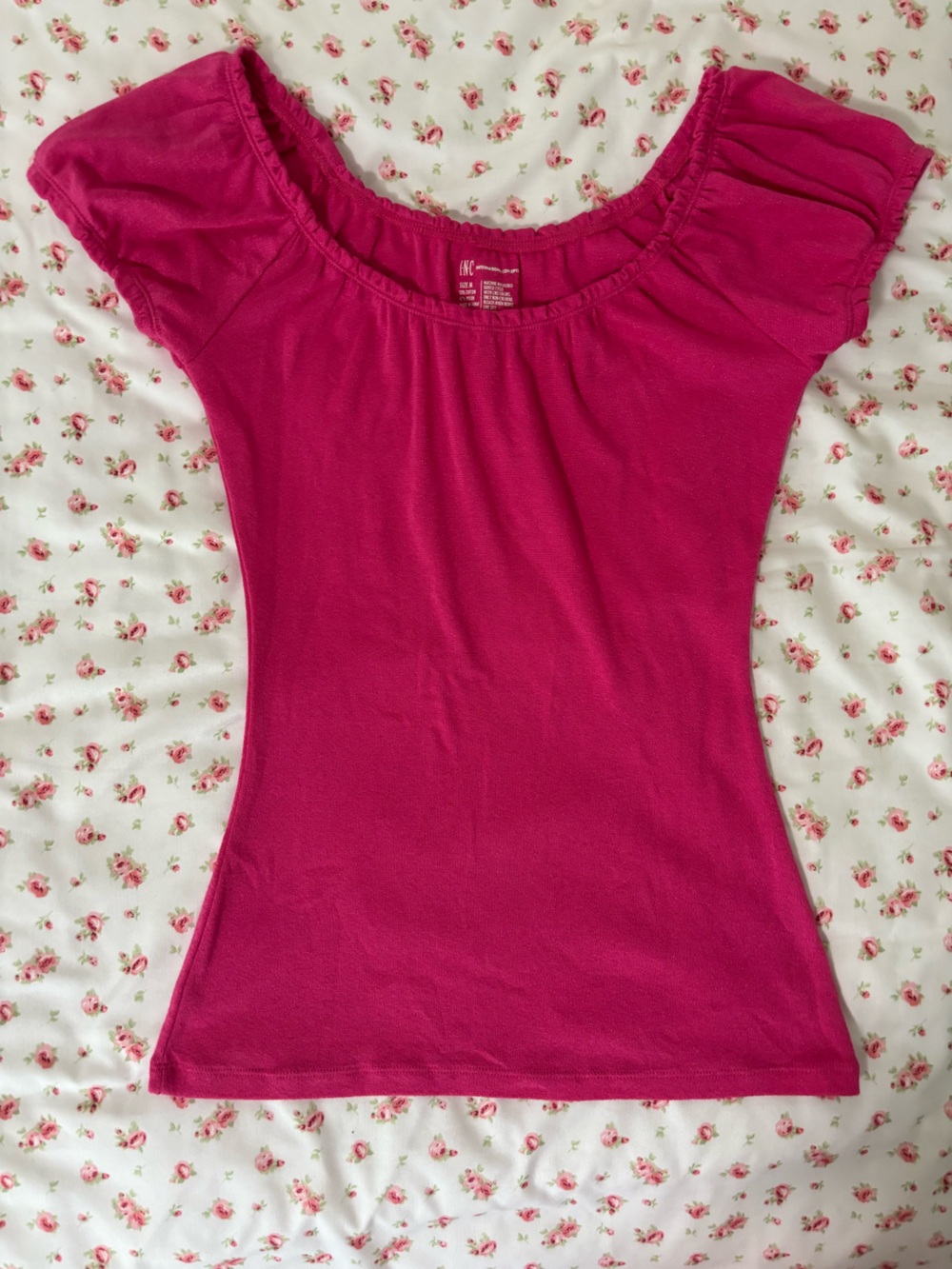 INC International Concepts Fuchsia Short Sleeve Scoop Neck Top